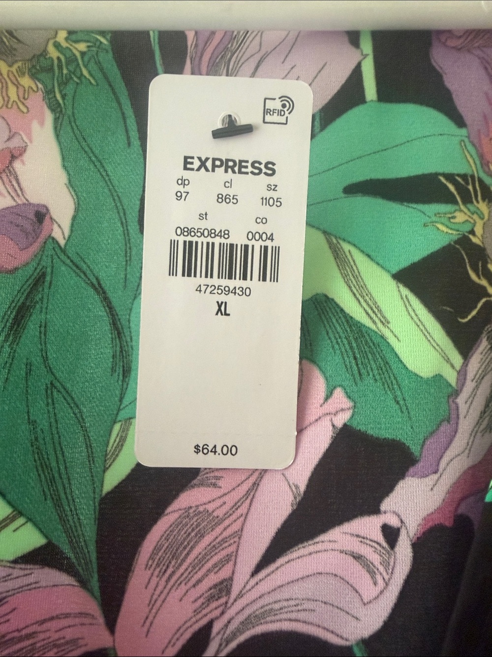 Express Black Floral Tie-Front V-Neck Blouse in Pink & Green - Picture 2 of 8